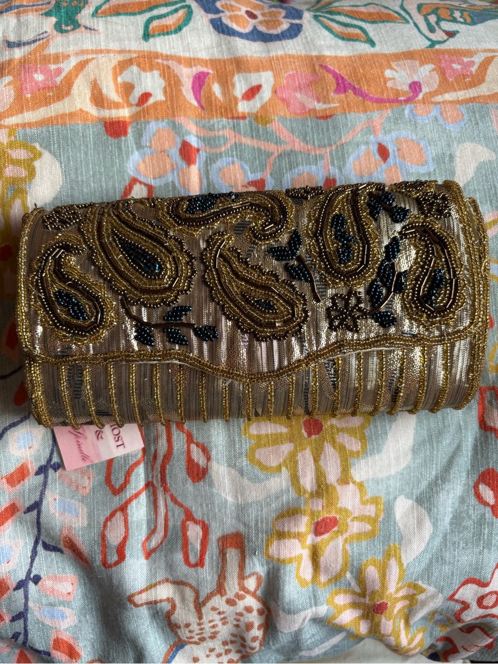 Vintage Gold and Black Beaded Paisley Clutch